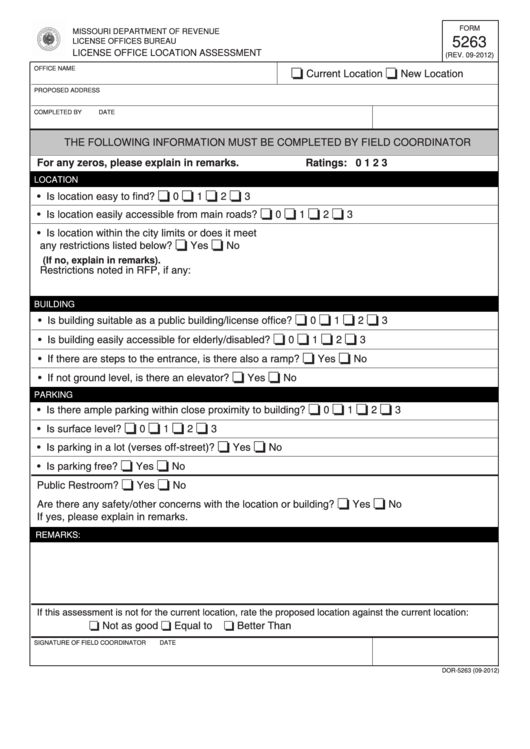 Fillable Form 5263 - License Office Location Assessment - Missouri Department Of Revenue License Offices Bureau Printable pdf