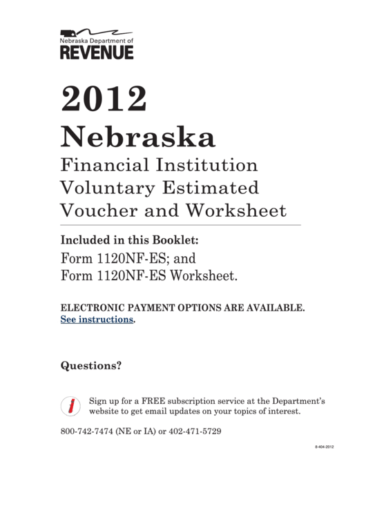 Fillable Form 1120nf-Es - Nebraska Financial Institution Voluntary Estimated Tax Payment Voucher - 2012 Printable pdf