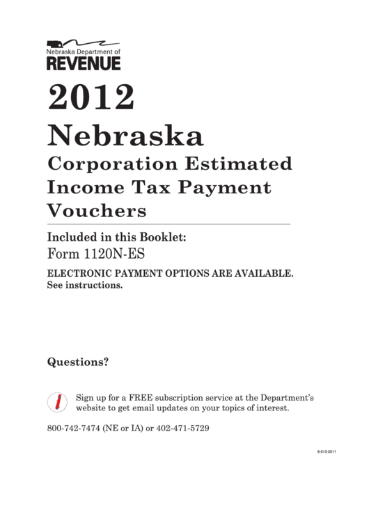 Fillable Form 1120n-Es - Nebraska Corporation Estimated Income Tax - 2012 Printable pdf