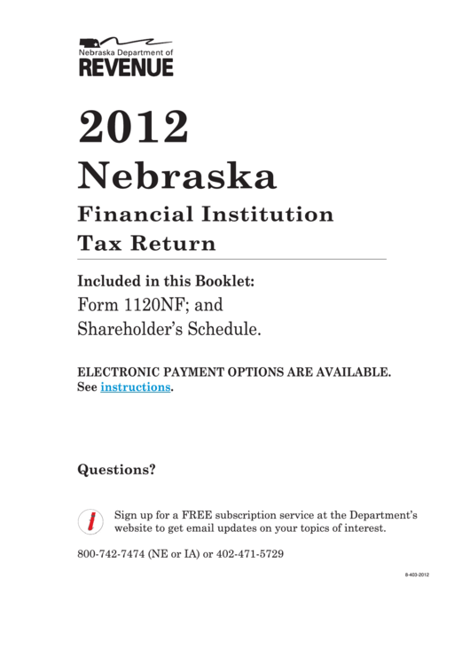 Fillable Form 1120nf - Nebraska Financial Institution Tax Return - 2012 Printable pdf