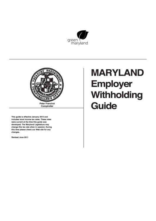 Maryland Employer Withholding Guide - 2012 Printable pdf
