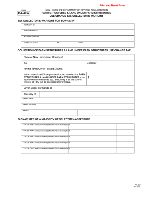 Fillable Form Pa-49w - Farm Structures & Land Under Farm Structures Use Change Tax Collector