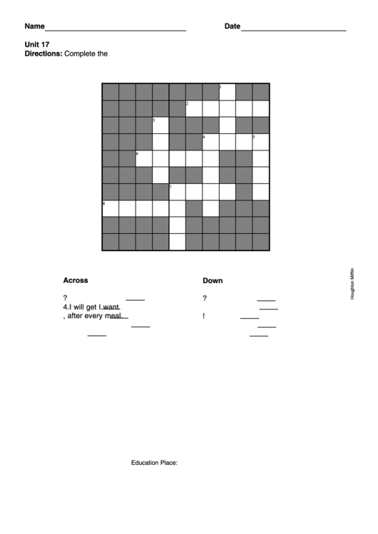 Crossword Puzzle Worksheet Printable pdf