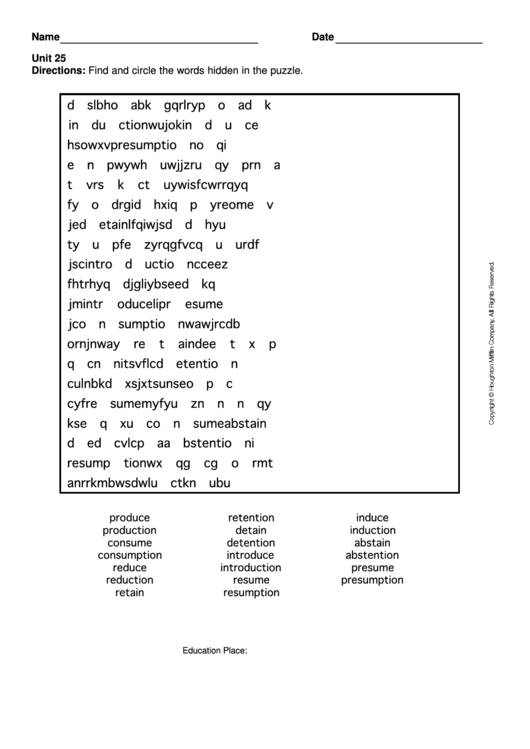 Word Search Puzzle Worksheet Printable pdf