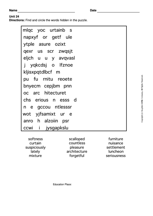 Word Search Puzzle Worksheet Printable pdf