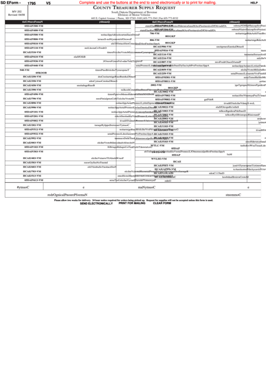 Fillable Sd Eform 1795 V5 - County Treasurer Supply Request Printable pdf