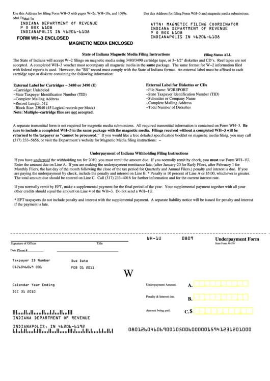 Fillable Form Wh-1u - Underpayment Form Printable pdf