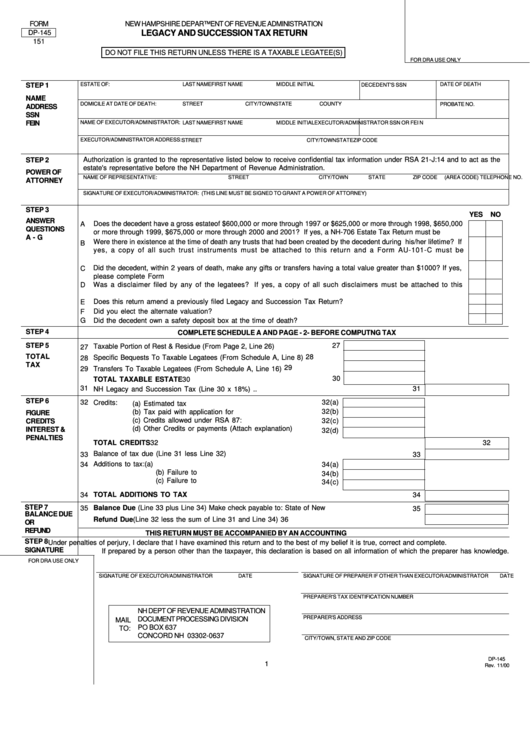 Form Dp-145 - Legacy And Succession Tax Return Printable pdf