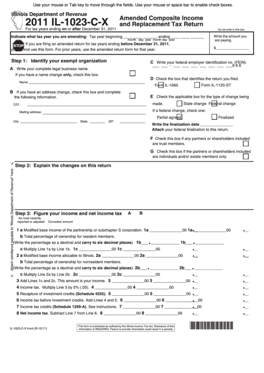 Fillable Form Il-1023-C-X - Amended Composite Income And Replacement Tax Return - 2011 Printable pdf