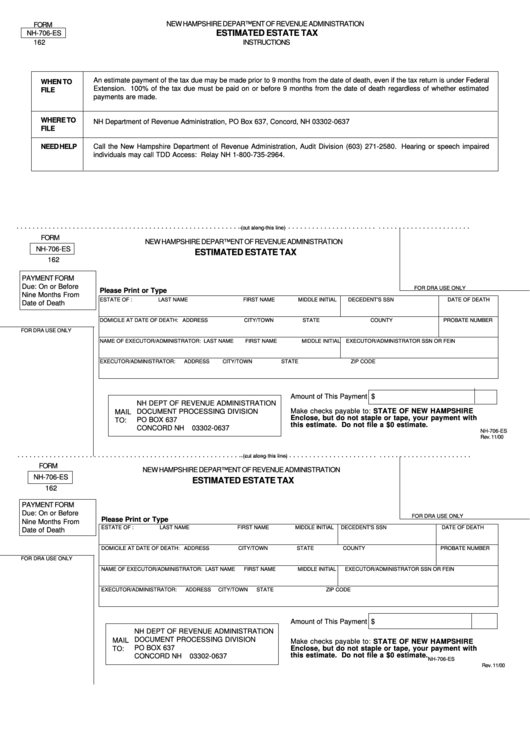 Form Nh-706-Es - Estimated Estate Tax Printable pdf