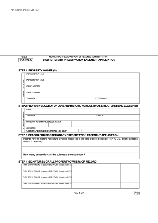 Fillable Form Pa-36-A - Discretionary Preservation Easement Application Printable pdf