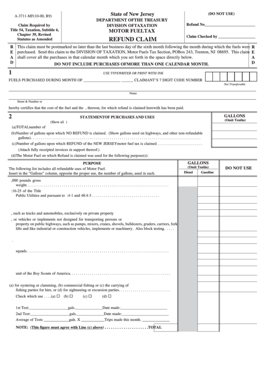Fillable Form A-3711-Mf - Motor Fuel Tax Refund Claim Printable pdf