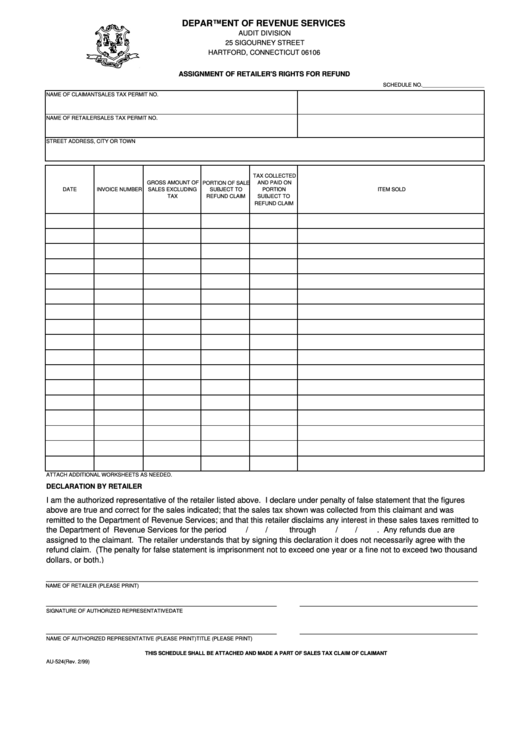 Form Au-524 - Assignment Of Retailer