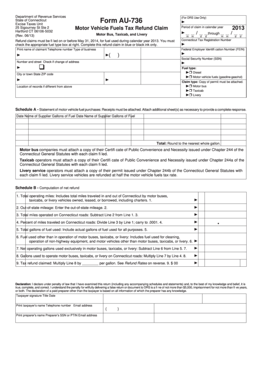 Fillable Form Au-736 - Motor Vehicle Fuels Tax Refund Claim Printable pdf