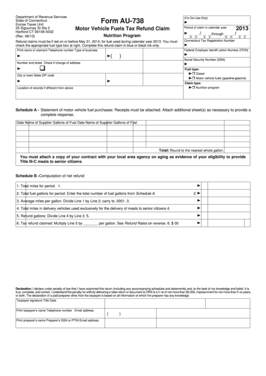 Fillable Form Au-738 - Motor Vehicle Fuels Tax Refund Claim - Nutrition Program Printable pdf