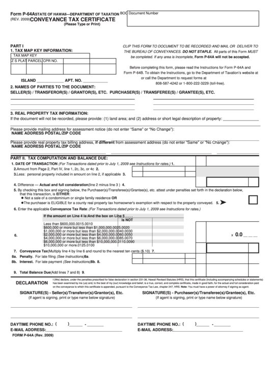 Fillable Form P-64a - Conveyance Tax Certificate Printable pdf