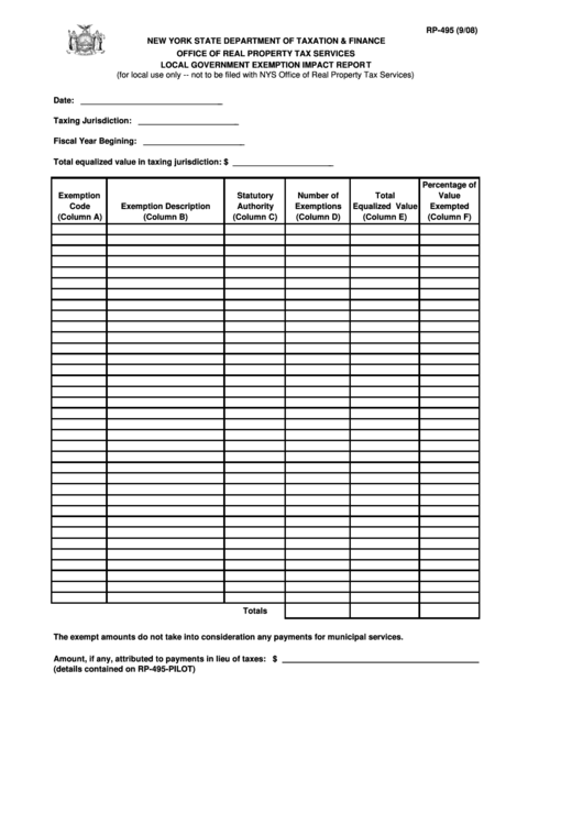 Fillable Form Rp-495 - Local Government Exemption Impact Report ...