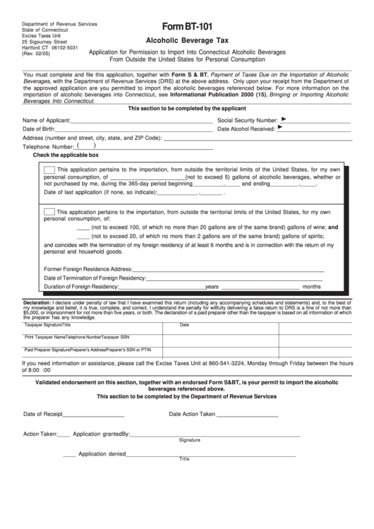 Form Bt-101 - Alcoholic Beverage Tax Printable pdf
