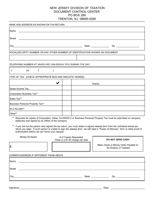Fillable Form Dcc-1 - Document Control Center Request Form Printable pdf
