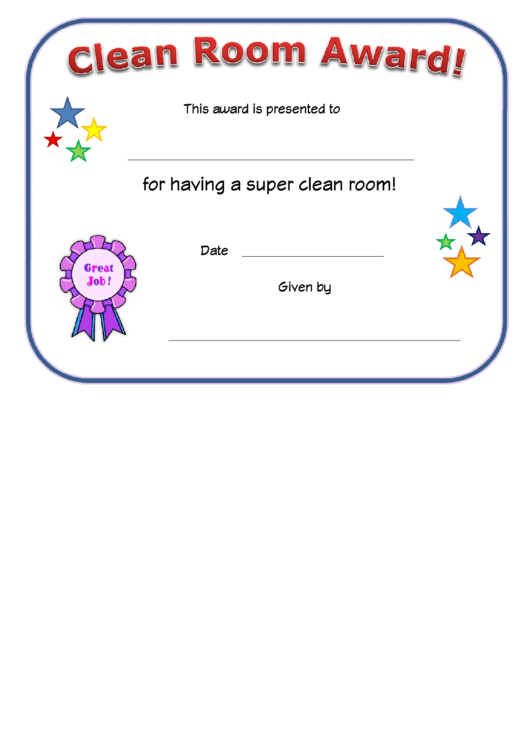 Clean Room Award Certificate Printable pdf