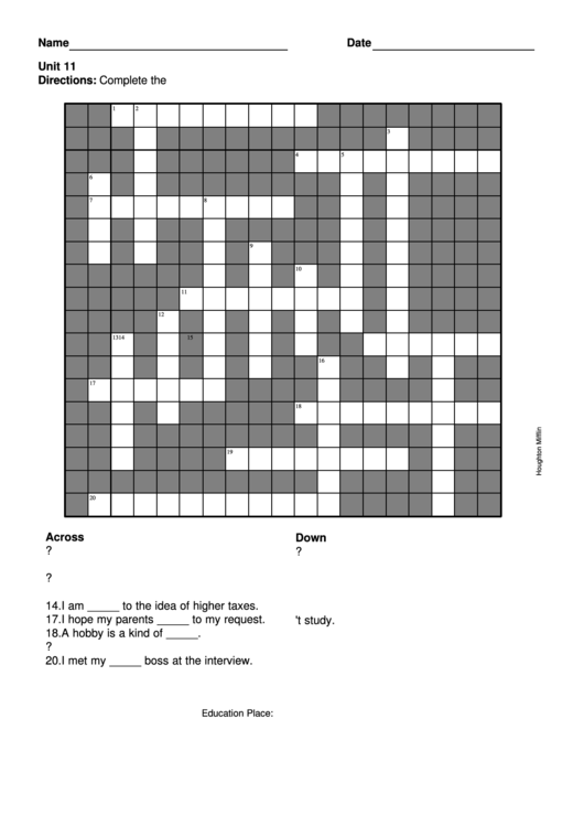 Crossword Puzzle Worksheet Printable pdf