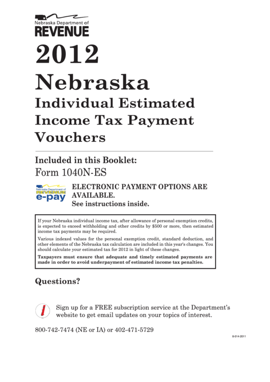Form 1040n-Es - Nebraska Individual Estimated Income Tax Voucher - 2012 Printable pdf
