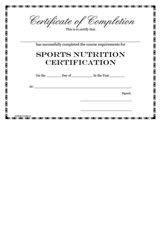 Sports Nutrition Certificate Template Printable pdf
