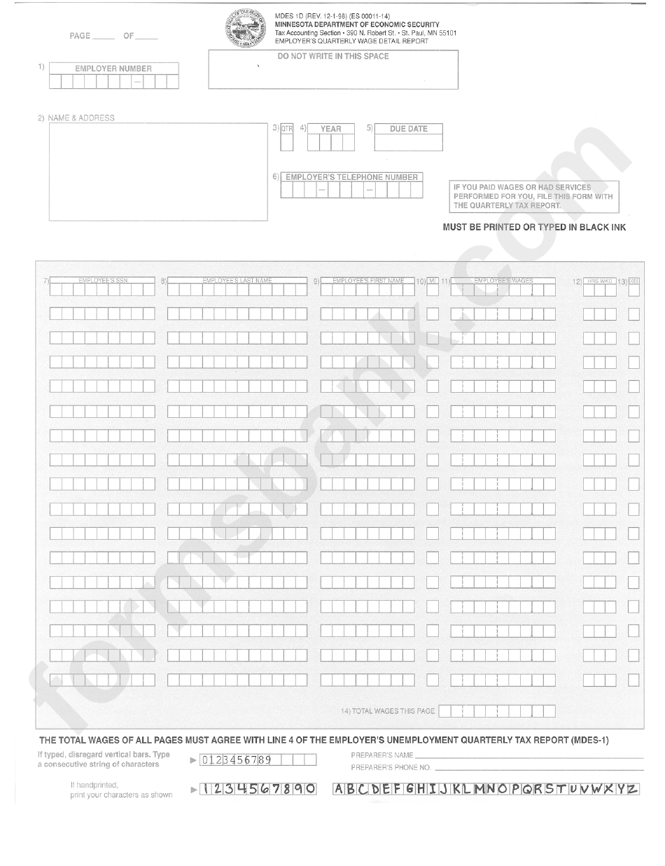 Form Mdes 1d Employer S Quarterly Wage Detail Report Minnesota Department Of Economic