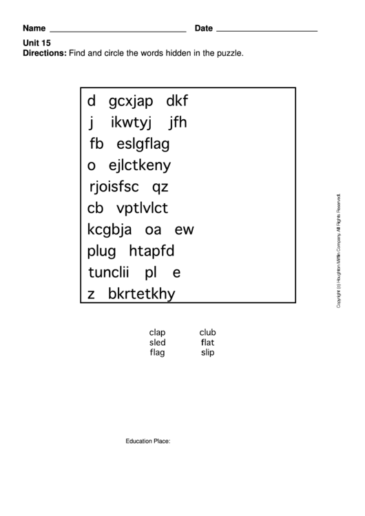 Word Search Puzzle Worksheet Printable pdf