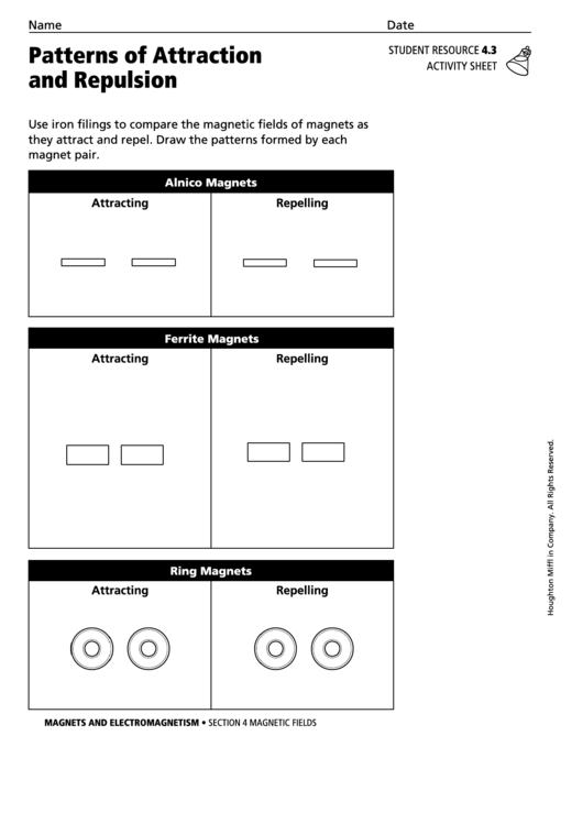 Patterns Of Attraction And Repulsion Magnets And Electromagnetism Activity Sheet Printable pdf