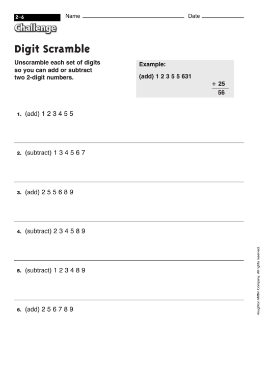 Digit Scramble - Math Worksheet With Answers Printable pdf