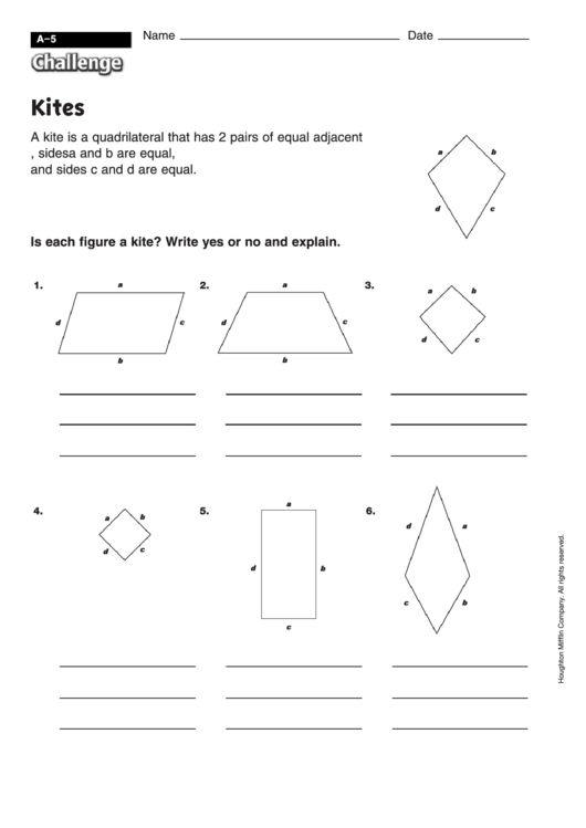 Kites - Geometry Worksheet With Answers Printable pdf