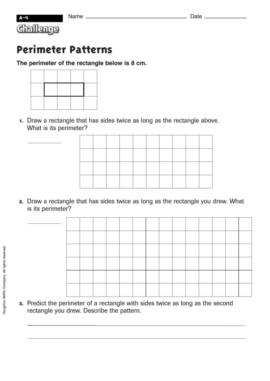 Perimeter Patterns - Math Worksheet With Answers Printable pdf
