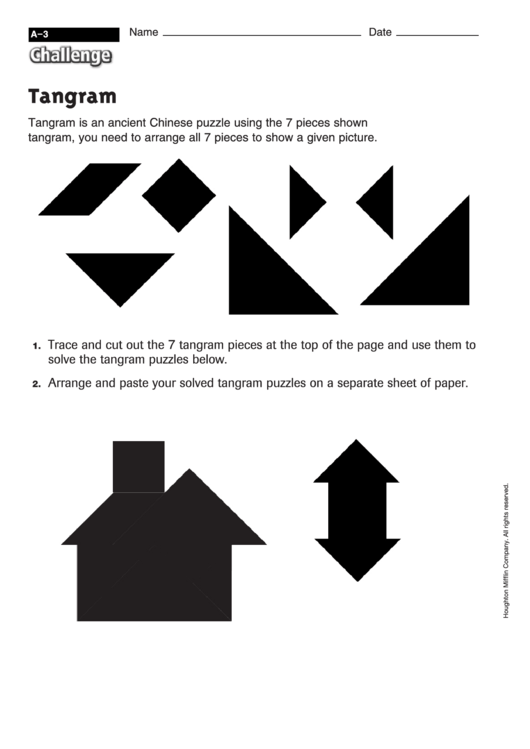 Tangram Puzzle - Geometry Worksheet printable pdf download