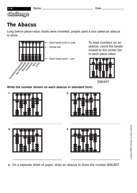 The Abacus - Math Worksheet With Answers Printable pdf