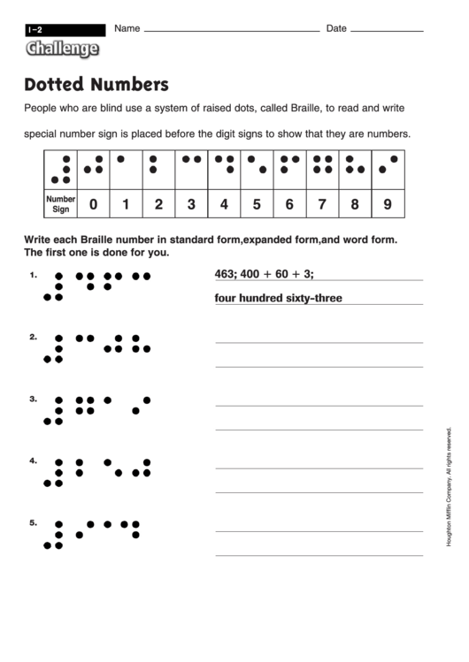Dotted Numbers - Math Worksheet With Answers Printable pdf