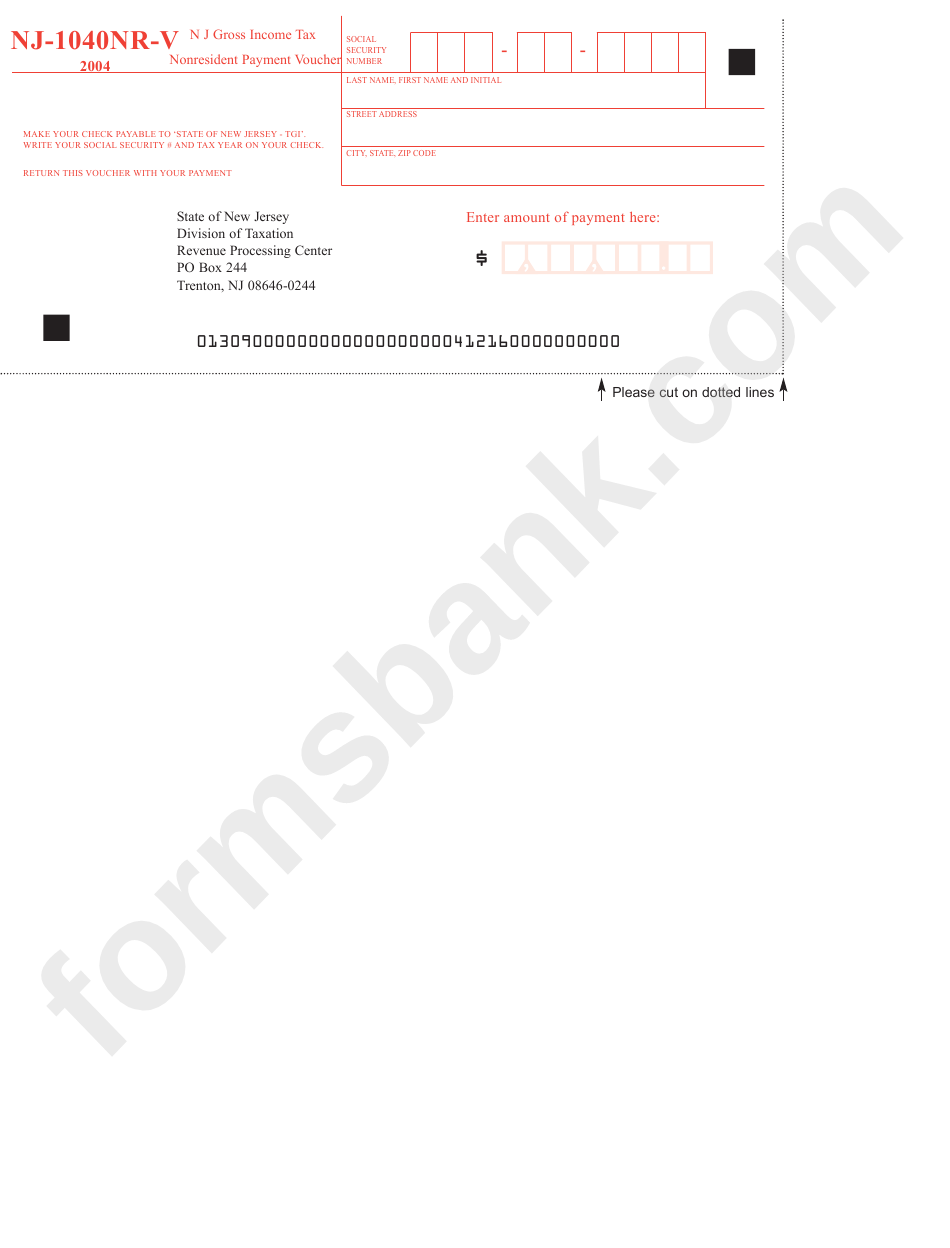 Form Nj-1040-V - Nj Gross Income Tax Payment Voucher - 2004