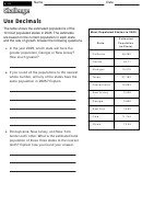 Use Decimals - Math Worksheet With Answers