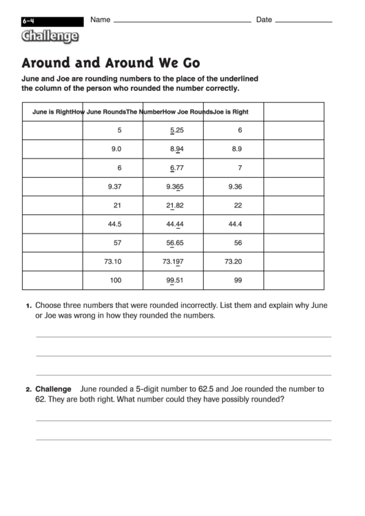 Around And Around We Go - Math Worksheet With Answers Printable pdf