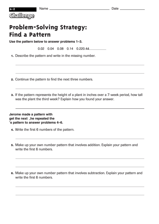 Problem-Solving Strategy: Find A Pattern - Math Worksheet With Answers Printable pdf