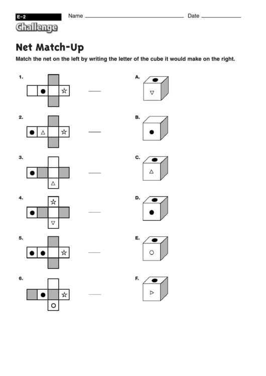 Net Match-Up - Geometry Worksheet With Answers Printable pdf