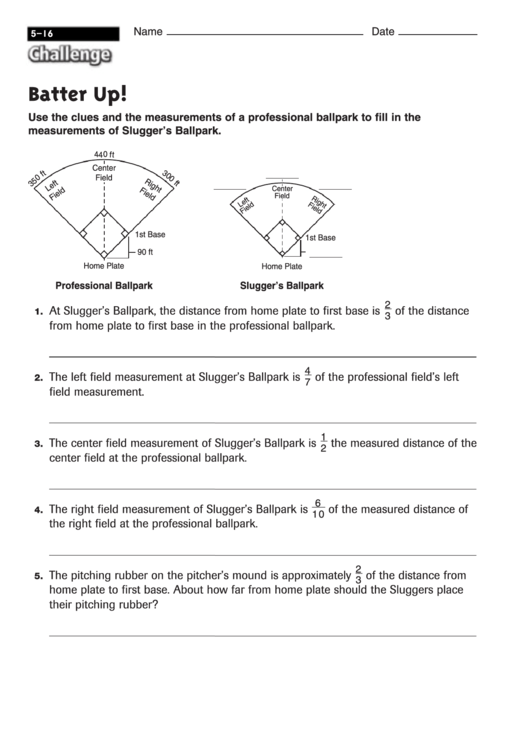 Batter Up! - Measurement Worksheet With Answers Printable pdf