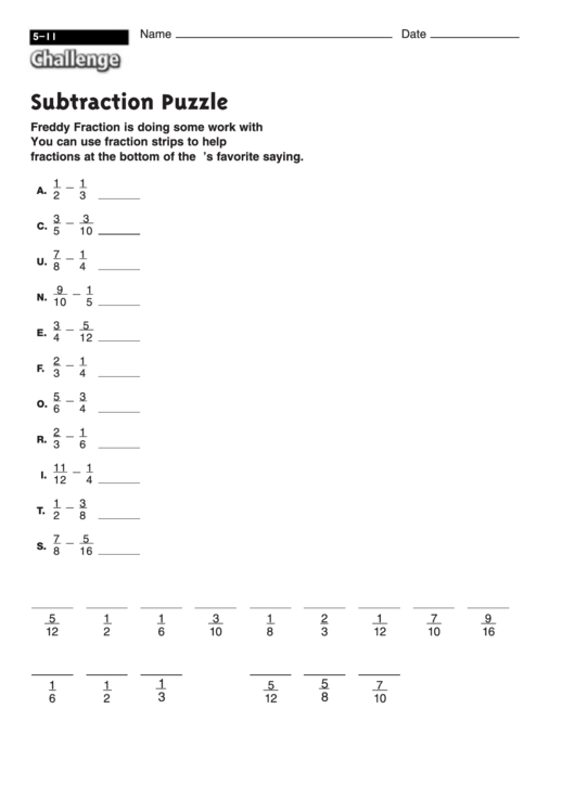 Subtraction Puzzle - Math Worksheet With Answers Printable pdf