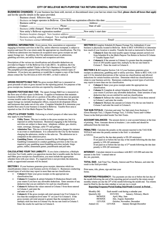 Muti - Purpose Tax Return General Instructions - City Of Bellevue Printable pdf