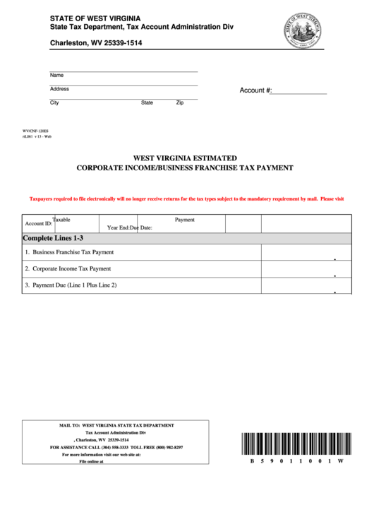 Fillable Form Wv/cnf120es West Virginia Estimated Corporate