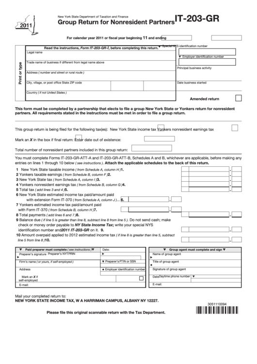 Fillable Form It-203-Gr - Group Return For Nonresident Partners - 2011 Printable pdf