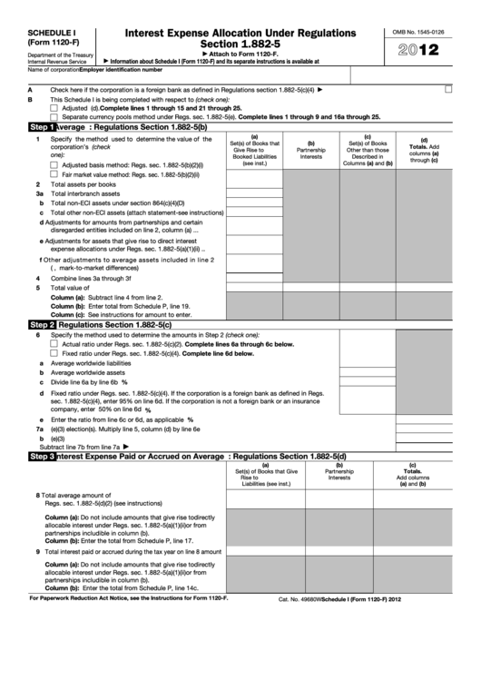 Fillable Form 1120-F - Interest Expense Allocation Under Regulations Section 1.882-5 - 2012 Printable pdf