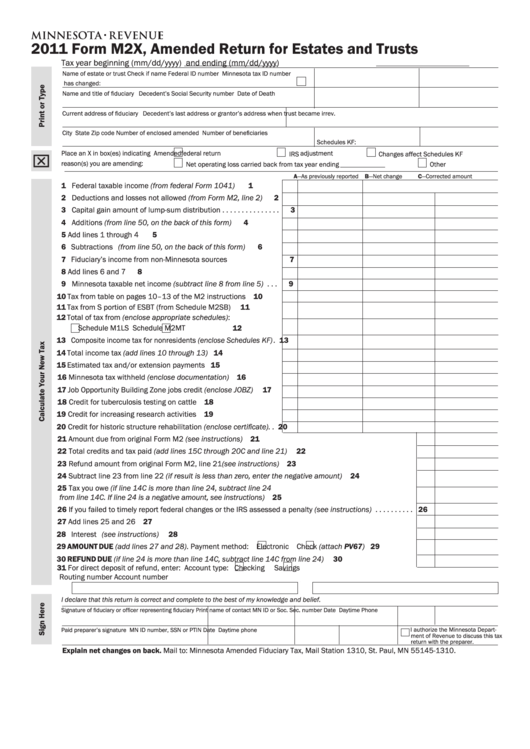 Fillable Form M2x - Amended Return For Estates And Trusts - 2011 Printable pdf