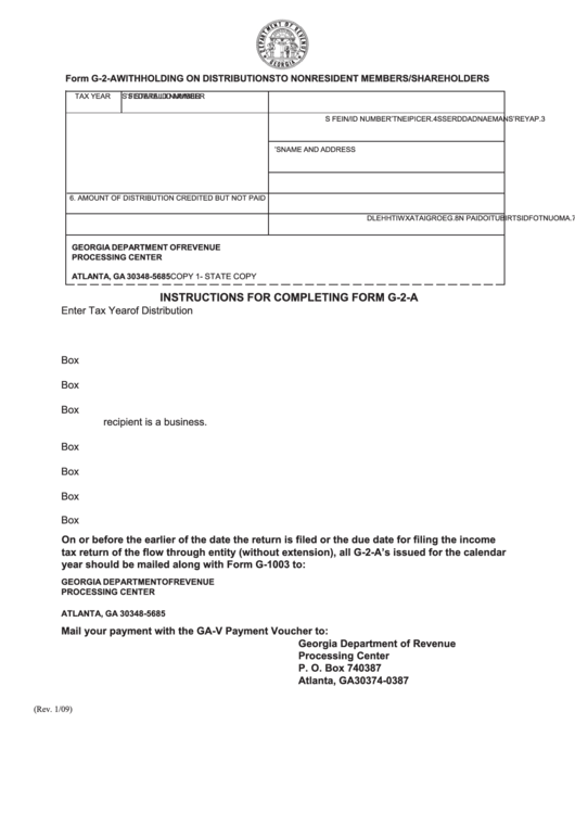 Form G-2-A - Withholding On Distributions To Nonresident Members/shareholders Printable pdf