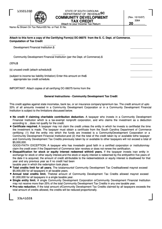 Form Sc Sch.tc-14 - Community Development Tax Credit Printable pdf